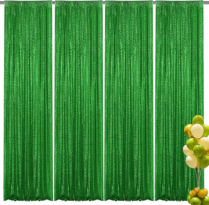 Green Sequin Backdrop Curtain 4 Pieces 2FTx8FT Glitter Photography Backdrop by Unknown