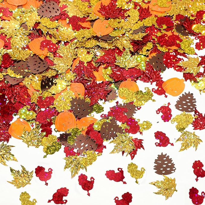 Autumn Fall Confetti Glitter Sequin Thanksgiving Maple Leaves Turkey Pumpkin by Kasyat