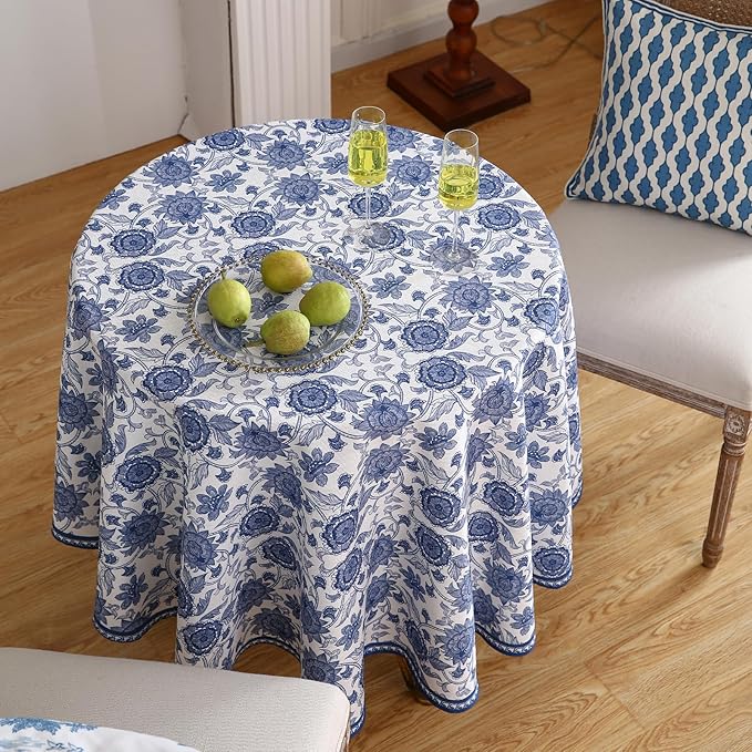 patdrea Designer Linen Blue Small Tablecloth - Image 4