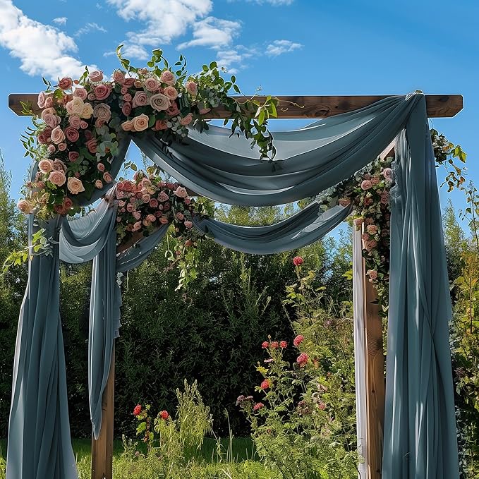 Wokceer Wedding Arch Draping Fabric Grey Blue 28.7" x 20FT Sheer Drapes Backdrop - Image 7