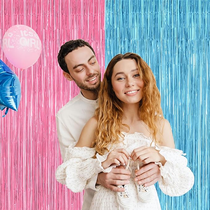 2 Pack Gender Reveal Decorations, 3.28 FT x 7.05 FT Pink and Blue Fringe - Image 5