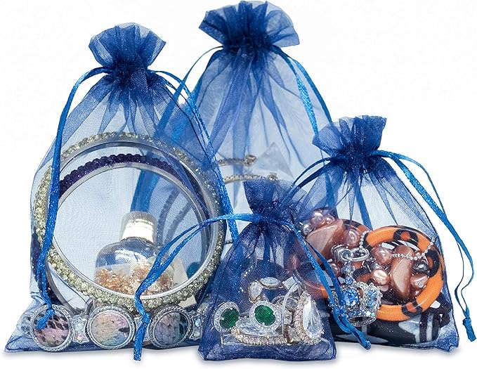 TheDisplayGuys 100-Pack 3x4 Navy Blue Sheer Organza Gift Bags - Image 3