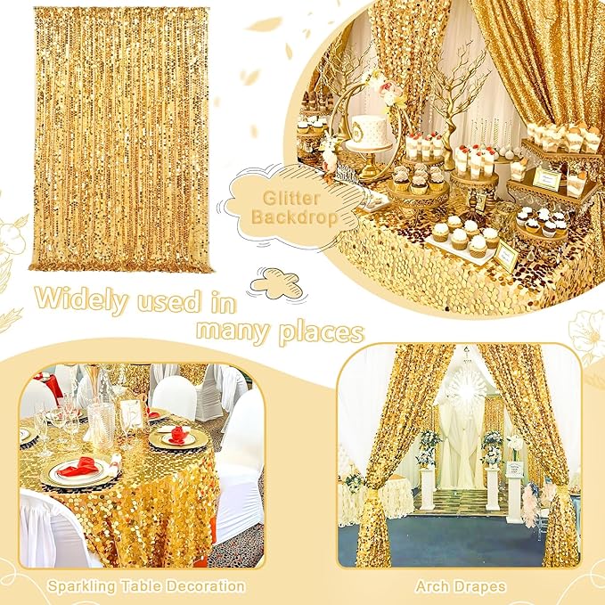 Big Payette Sequin Backdrop 4ftx8ft Gold Shimmer Backdrop Curtains Glitter - Image 4