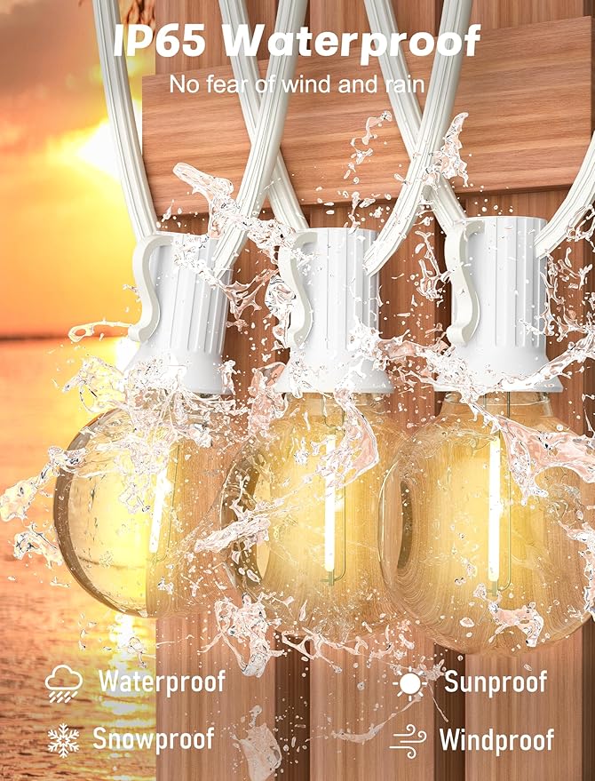 SUNSGNE 25FT G40 LED White Outdoor String Lights - Image 3