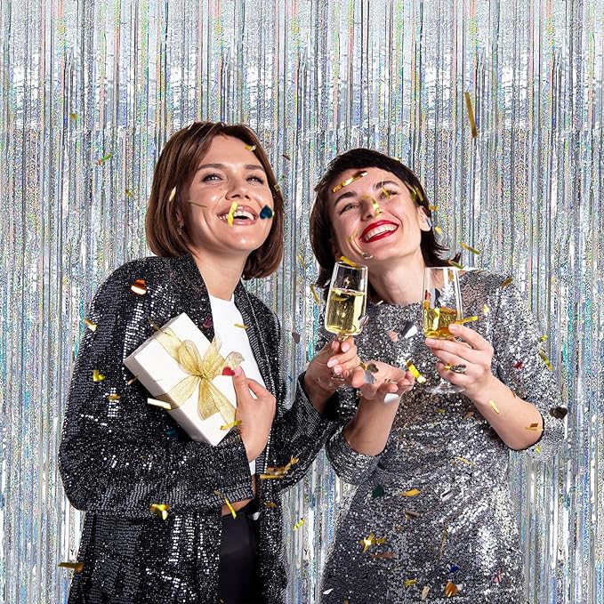 5 Pack Silver Glitter Streamers Party Decorations Tinsel Foil Fringe Curtains - Image 3