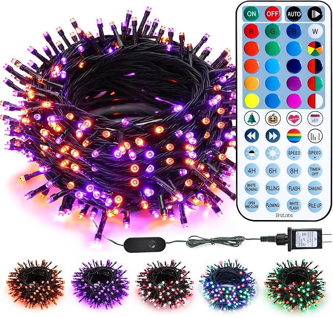 BrizLabs RGB Christmas Lights, 33ft 100 LED Color Changing Orange Purple by BrizLabs