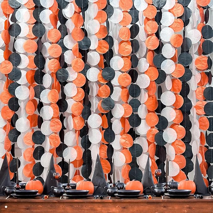 192 Ft Orange Black White Party Decorations Polka Dots Garland Streamer Backdrop by pinkblume