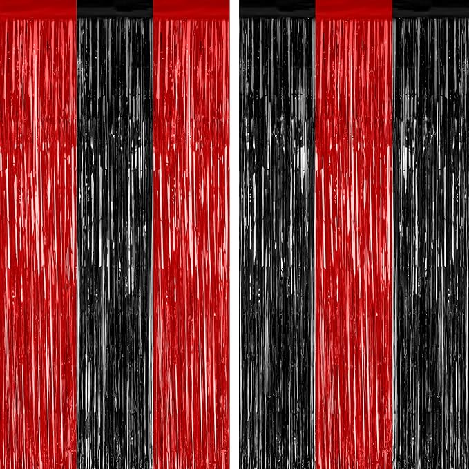 2 Pack Backdrop Curtains, 3.28 FT x 7.05 FT Black and Red Party Decor, Metallic by ZATAYE