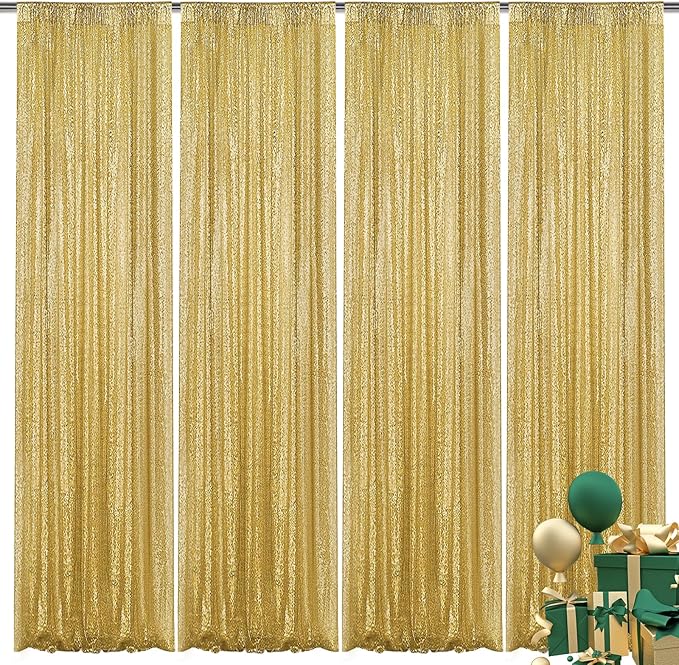 Gold Sequin Backdrop Curtain 4 Pieces 2FTx8FT Glitter Photography Backdrop by Unknown