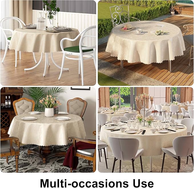 Smiry Round Table Cloth, Waterproof Heavy Duty Vinyl Tablecloths, Wipeable - Image 7