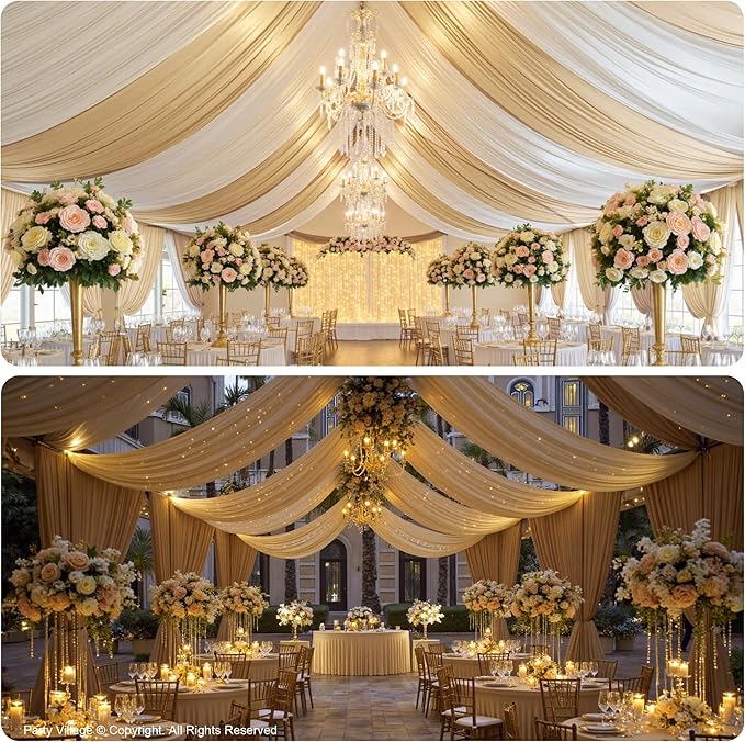 PartyVillage 50ftx40ft Beige Ceiling Curtain - Image 4