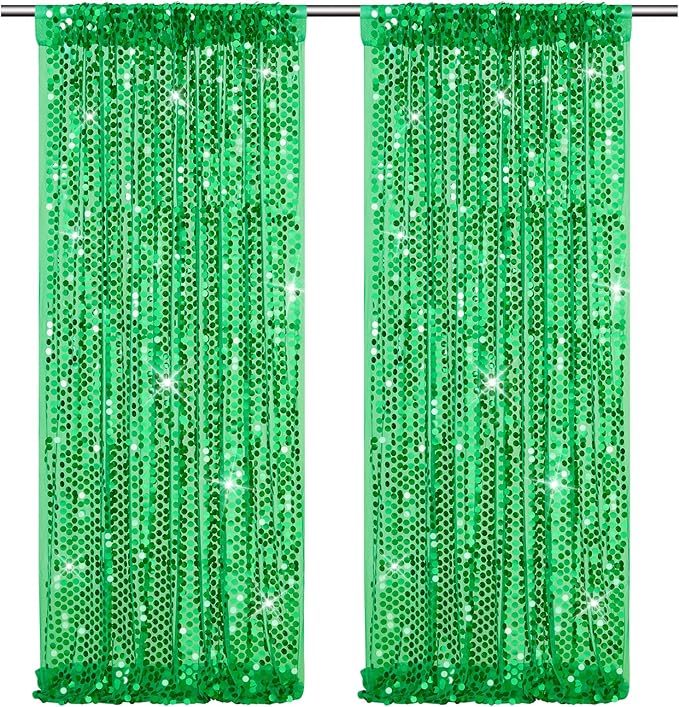2 Packs 4x8FT Green Sequin Backdrop Curtains Glitter Background Graduation by Fanqisi