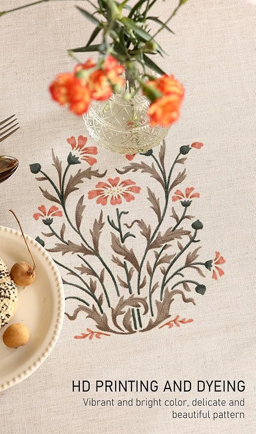 ISAENNE Floral Tablecloth for Round Tables, Linen Table Cloth - Image 5