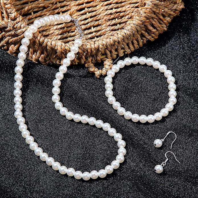 4 Pcs 1920s Faux Pearl Costume Jewelry Set - Image 2
