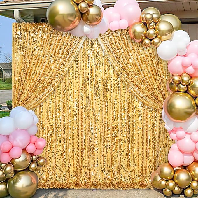 Gold Big Payette Sequin Backdrop 2 Panels 4ftx8ft Sparkly Glitter Backdrop - Image 6