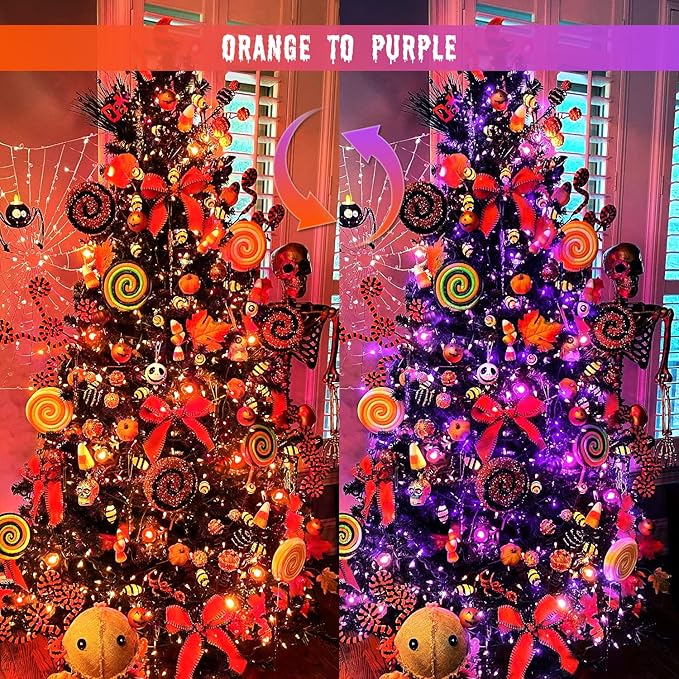 JMEXSUSS Orange and Purple Solar Halloween Lights, 2 Pack 100 Led Color - Image 3
