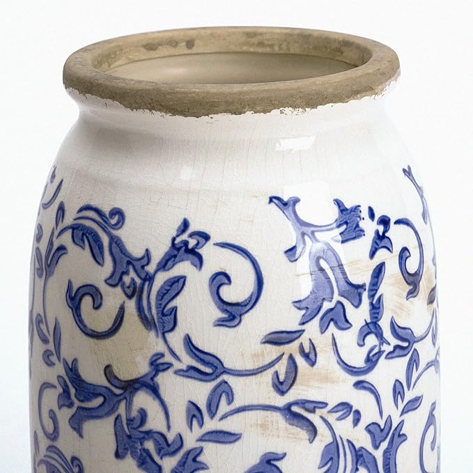 VICTOR & TERESA Rustic Large Blue and White Vase - Image 6