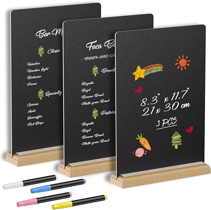 Uniclife 3 Pcs A4 Tabletop Chalkboard Sign by UnicLife