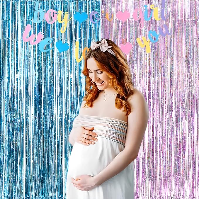 BRAVESHINE Pink Blue Tinsel Foil Fringe Curtains - Image 3