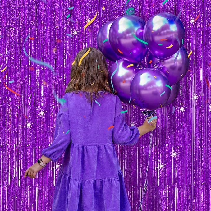 3 Pack Purple Backdrop Tinsel Streamers Foil Fringe Backdrop Halloween Party - Image 8