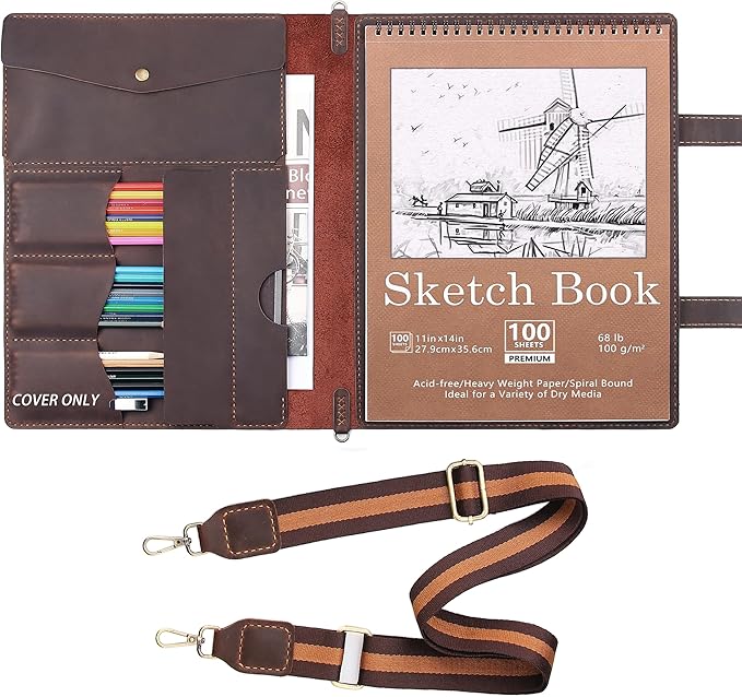 Robrasim Handmade Leather Sketchbook Cover, Artist Sketch Pad Holder by Robrasim