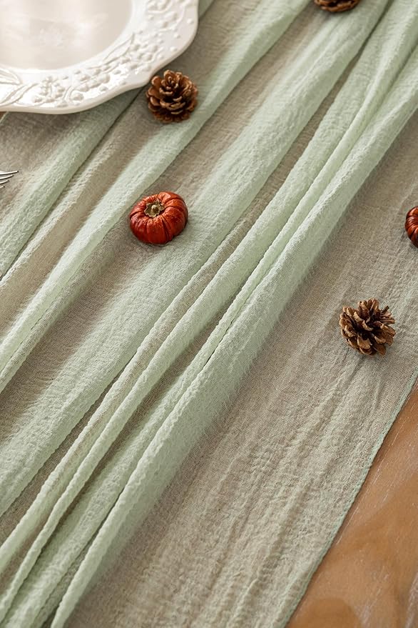 6pcs Cheesecloth Table Runner Sage Green Gauze 120 Inch 10 FT Rustic Boho - Image 2