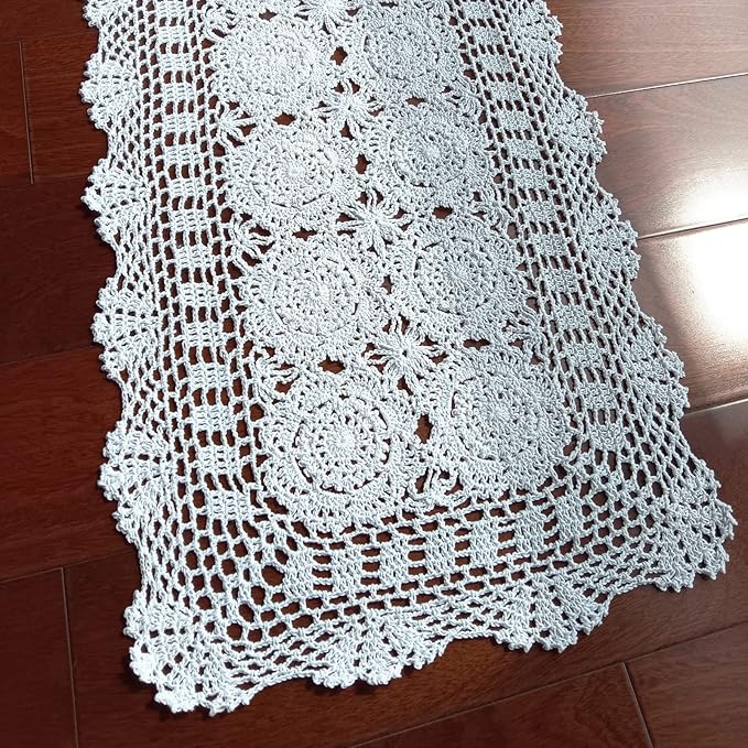 Phantomon Lace Table Runner Rectangular Table Cover Cloth Handmade Crochet - Image 5