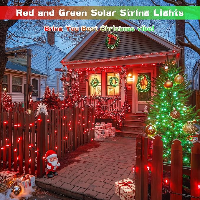 JMEXSUSS Red and Green Solar Christmas Lights Outdoor Waterproof, 2 Pack 100 - Image 4