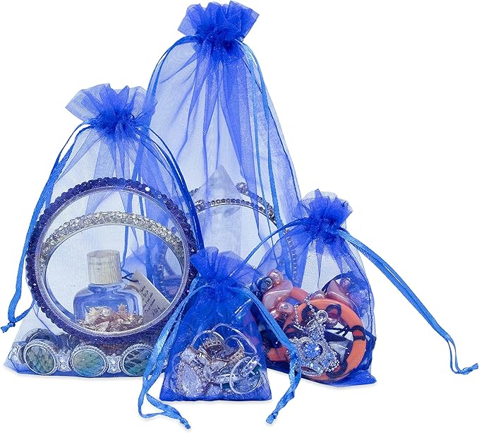 TheDisplayGuys 100-Pack 3x4 Royal Blue Sheer Organza Gift Bags - Image 3