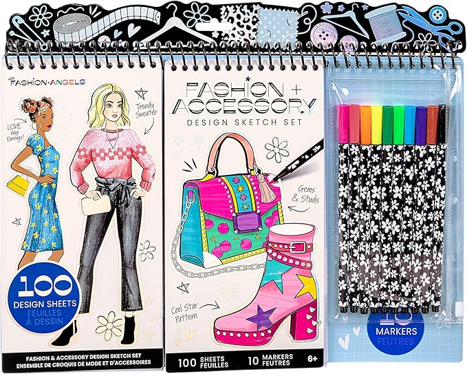 Fashion Angels Fashion & Accessory Design Sketch Set, Includes Sketch Pad - Image 2
