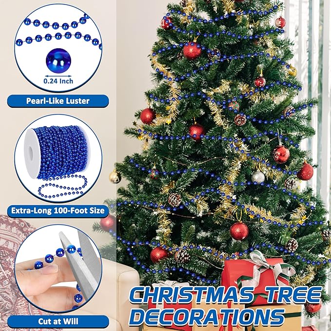 100 FT Christmas Tree Beads, Christmas Tree Garland Decoration, Plastic Hanging - Image 3