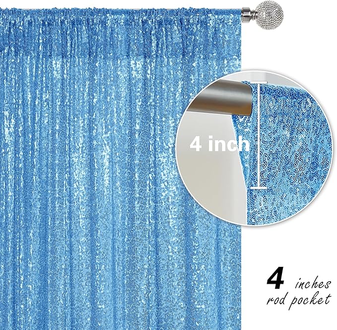 Blue Sequin Backdrop Curtain 2 Pieces 2FTx8FT Glitter Photography Backdrop - Image 5