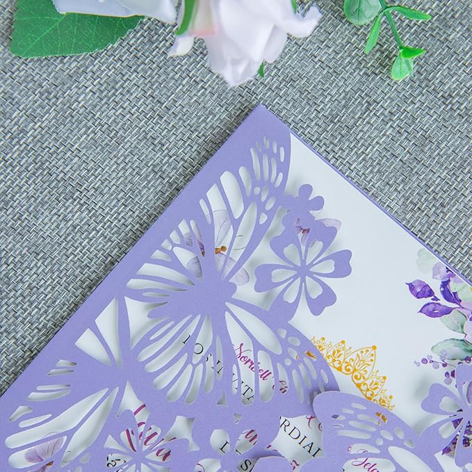 20 PCS 5.12x7.2 Butterfly Personalized Quinceanera Invitation, Customized XV - Image 7