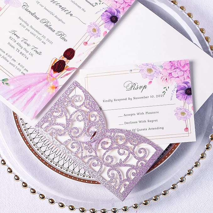 PONATIA 20 PCS Laser Cut Wedding Invitations Pockets - Image 7