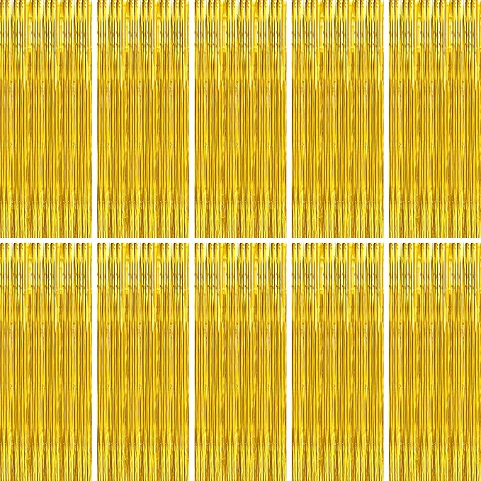 BTSD-home 10 Pack Gold Foil Fringe Curtain, Metallic Photo Booth Backdrop by BTSD-home