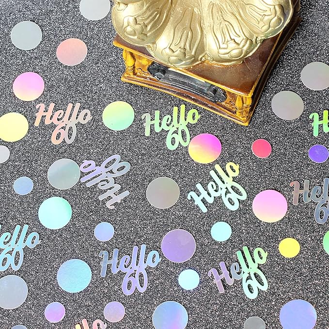 Hello 60 Birthday Confetti for Table Iridescent 60th Birthday Party Decorations - Image 3