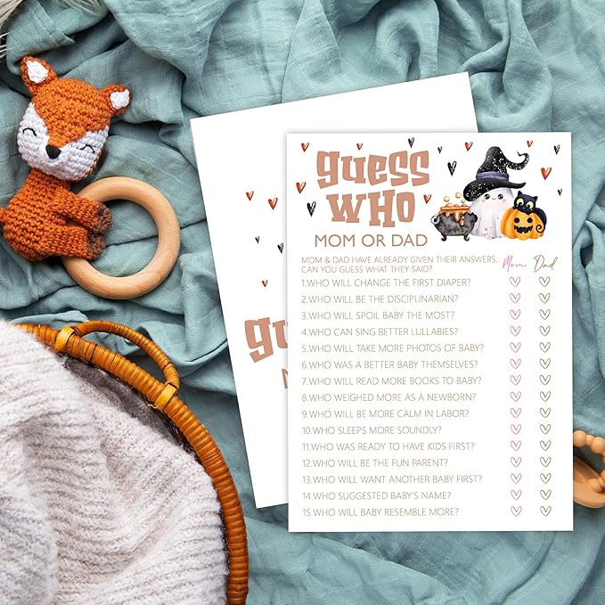 Baby Shower Games, Halloween Guess Who Mom or Dad, 25 Double-Sided Game Cards - Image 6
