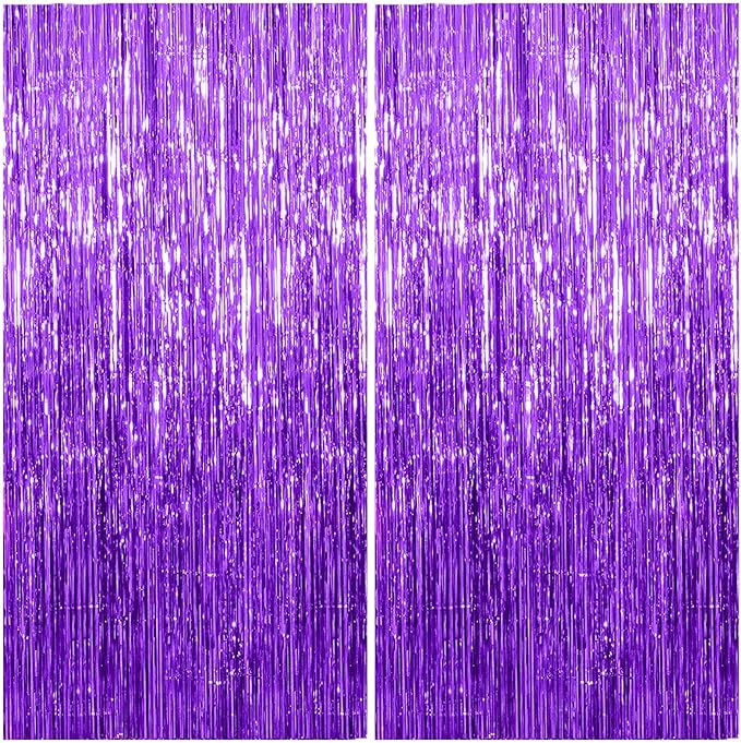 2 Pack Foil Curtain Backdrop Purple Metallic Tinsel Foil Fringe Curtains Photo by KEJ