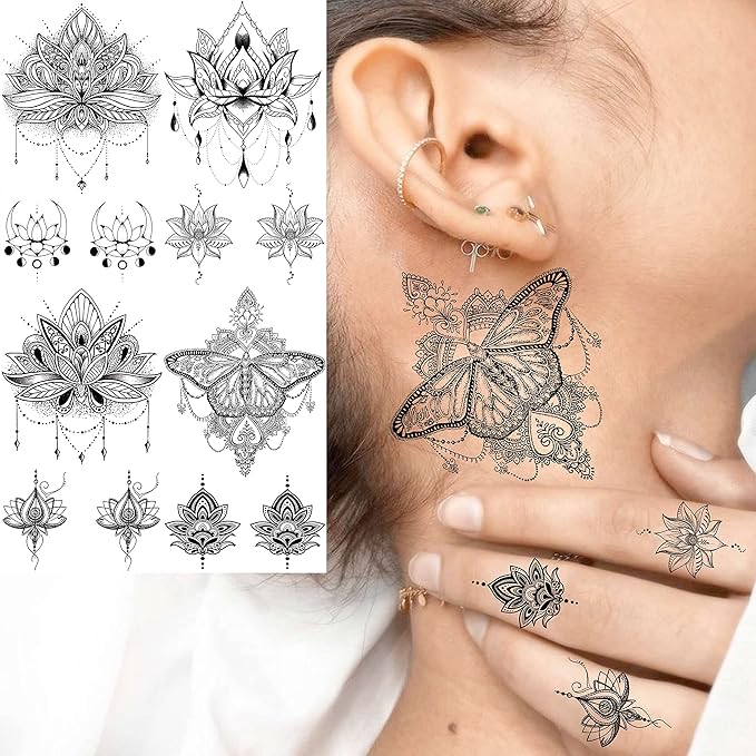 15 Sheets Sexy Black Lotus Temporary Tattoos - Image 6