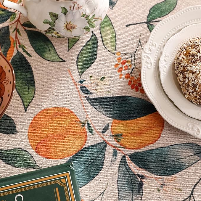 patdrea Designer Vintage Linen Long Rectangle Table Cloth, Framhouse Oranges - Image 6