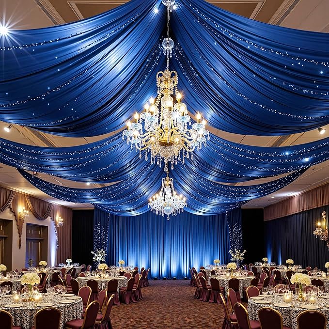 PartyVillage 10 Panels 5ftx30ft Royal Blue Ceiling Drapes by PartyVillage