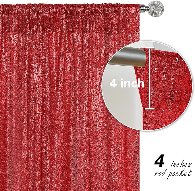 Red Sequin Backdrop Curtain 4 Pieces 2FTx8FT Glitter Photography Backdrop - Image 5