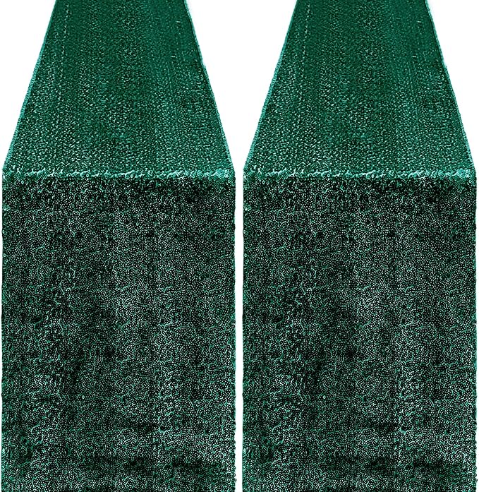 2 Packs 12 x 72 inches Sequin Table Runner, Hunter Green Glitter Table Runner by Unknown
