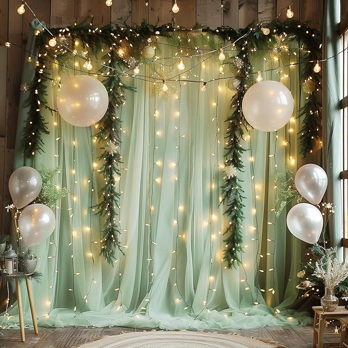Fomcet Sage Green Tulle Backdrop Curtains - Image 7