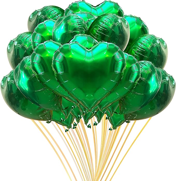 Jonhamwelbor 20Pcs 18 inch Green Foil Mylar Heart Shape Balloons Decorations by Jonhamwelbor