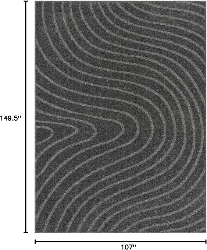 LUXE WEAVERS Modern Geometric Wave Anthracite 9x12 Area Rug - Image 2