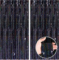 CANREVEL 2 Pack 3.3x8.2 Feet Laser Black Foil Fringe Backdrop Curtains by CANREVEL