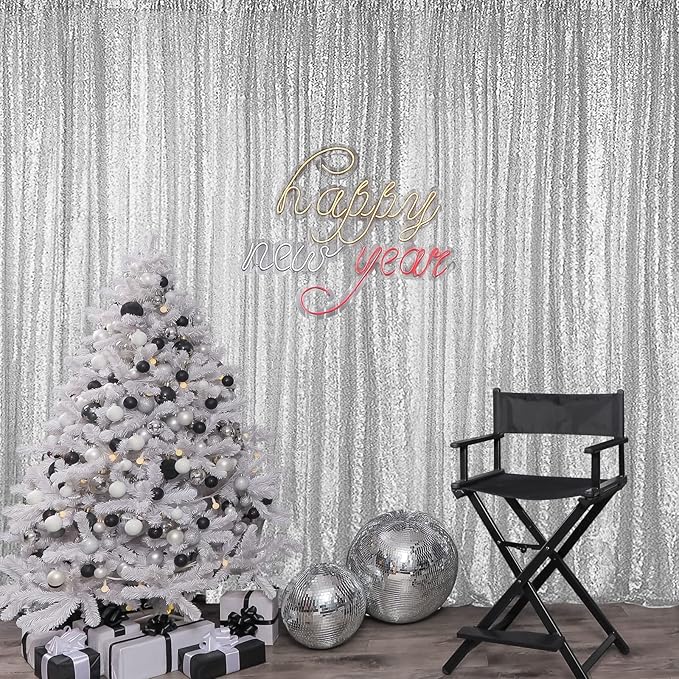 Hahuho Silver Sequin Backdrop Curtain, Party Decoration（2 Panels, 2FT x 8FT - Image 4