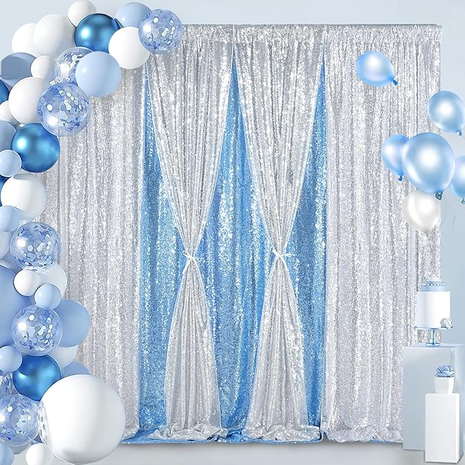 Silver Sequin Backdrop 7ft x 7ft Glitter Photo Booth Backdrop Curtains - Image 4