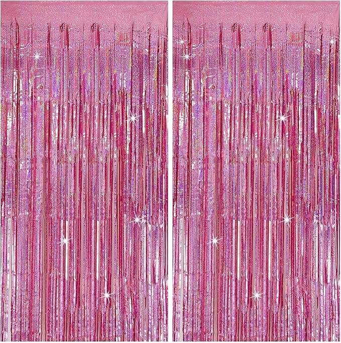 Tinsel Curtain Party Backdrop Pink Birthday Decorations 2 Packs Glitter Foil by KEJ